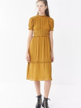 UO Moon River Ruffle Mock Neck Midi Dress